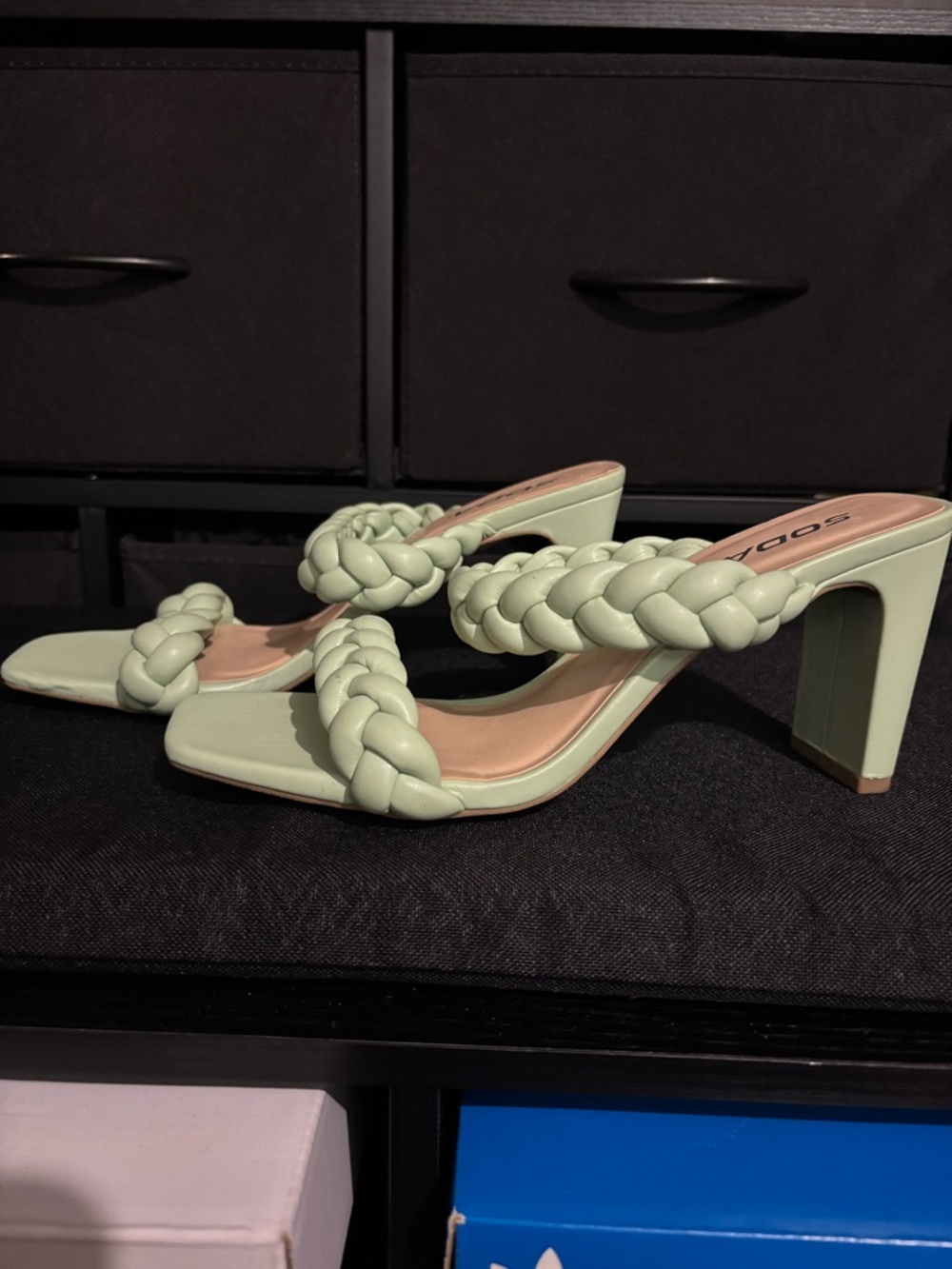 Soda Braided Double-Strap Slide Sandals in Mint Green - Picture 2 of 6